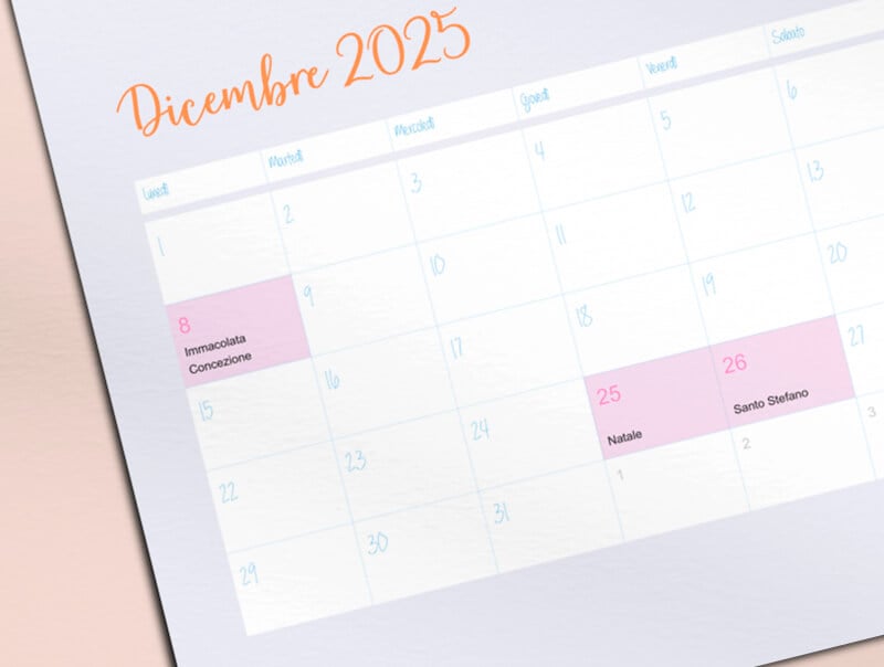 Modifica font e colore | Calendario personalizzato